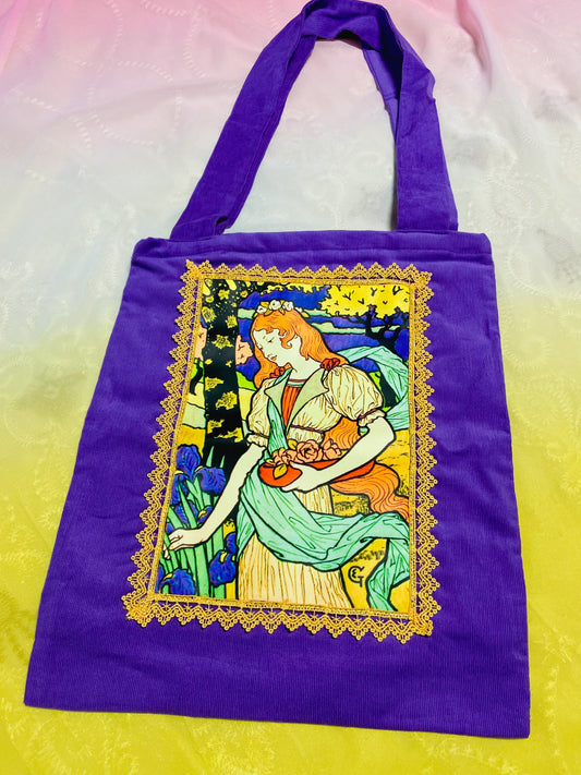Guinevere Tapestry Tote Bag Purple with Trim