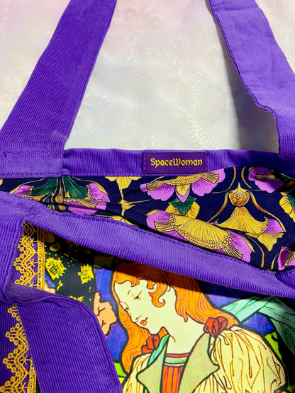 Guinevere Tapestry Tote Bag Purple with Trim