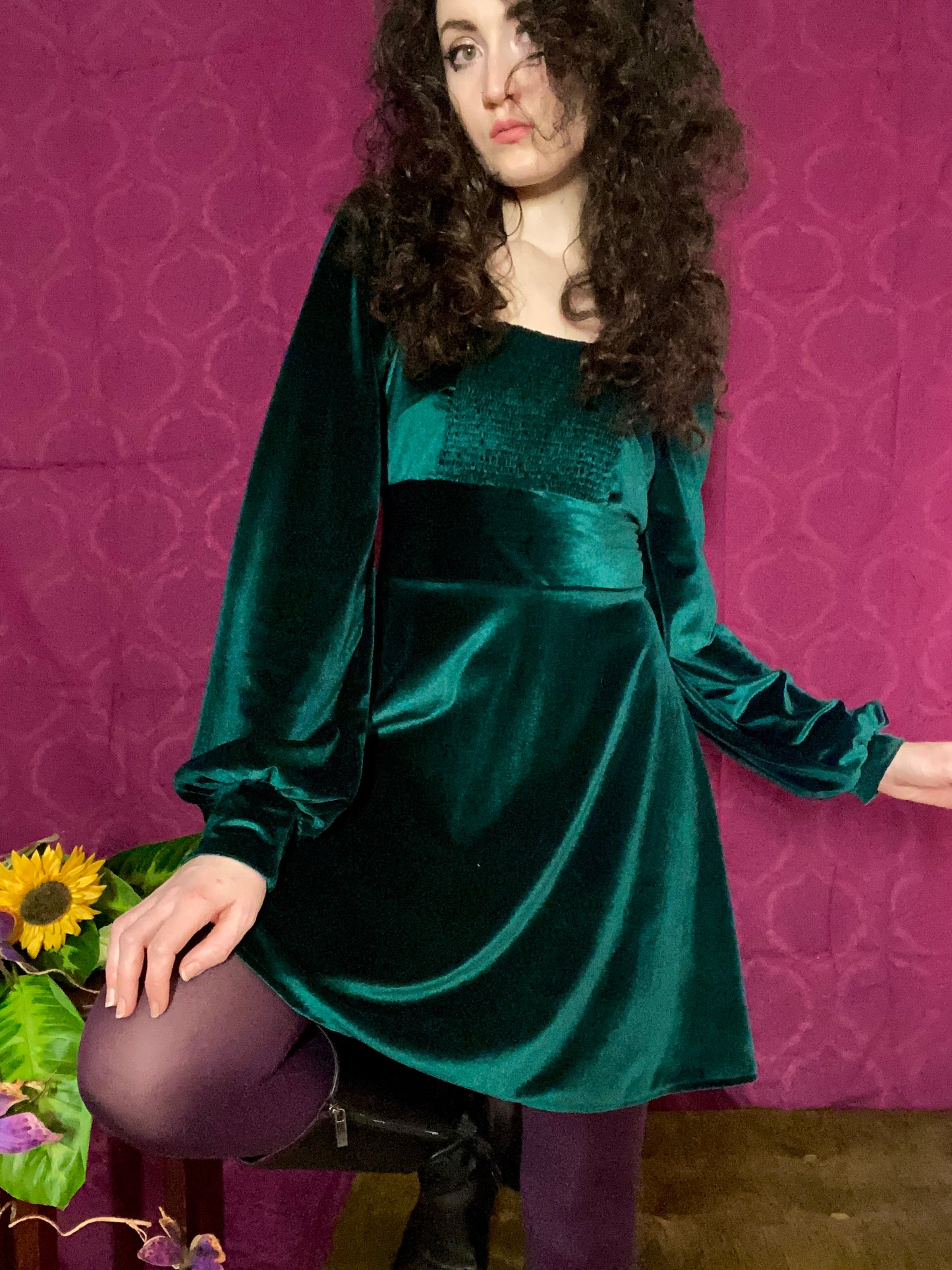 The High Priestess Velvet Bishop Sleeve Dress